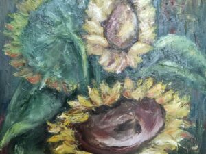 Słoneczniki w ostatnim blasku lata - obraz na płótnie