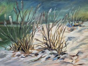 Trawy na zimowym brzegu - obraz na płótnie