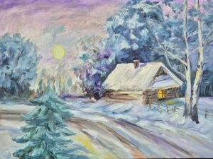 Zimowy spokój pod księżycem - obraz na płótnie