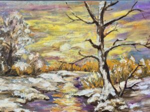 Zimowy zmierzch nad rzeką - obraz na płótnie