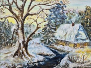 Zimowe popołudnie nad potokiem - obraz na płótnie