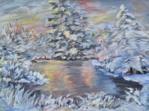 Zimowe odbicie w świetle zmierzchu - obraz na płótnie