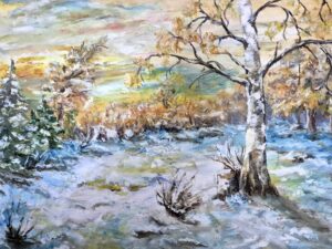 Zimowy blask nad polaną - obraz na płótnie